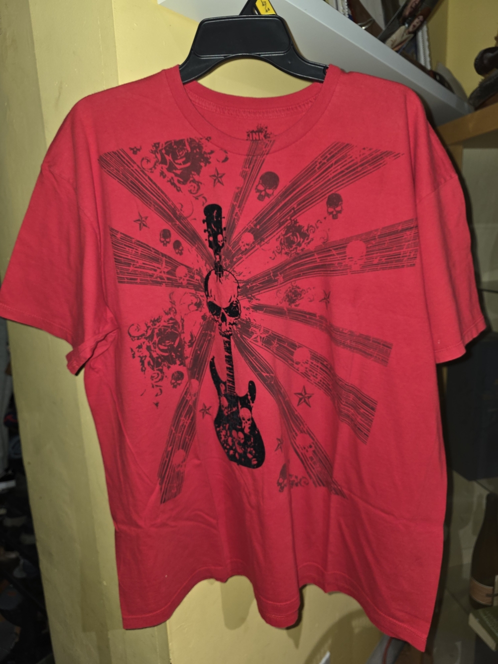Red Graphic Skull & Guitar Short Sleeve Tee